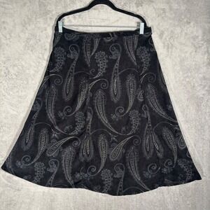 A-Line Midi Skirt Size XL Black Paisley Print 36 Inch Waist Boho Whimsigoth